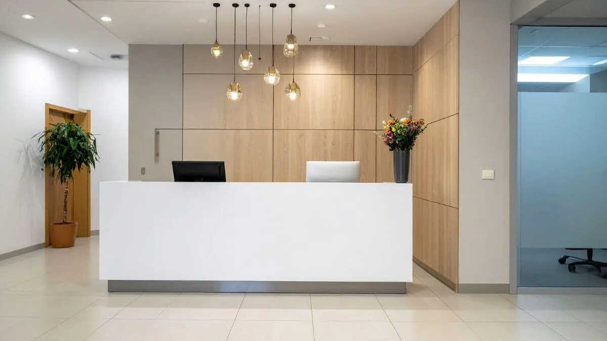 modern reception desk in an office
